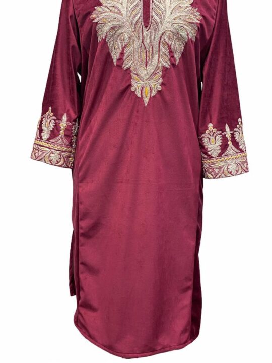 Maroon Velvet Tillawork Pheran