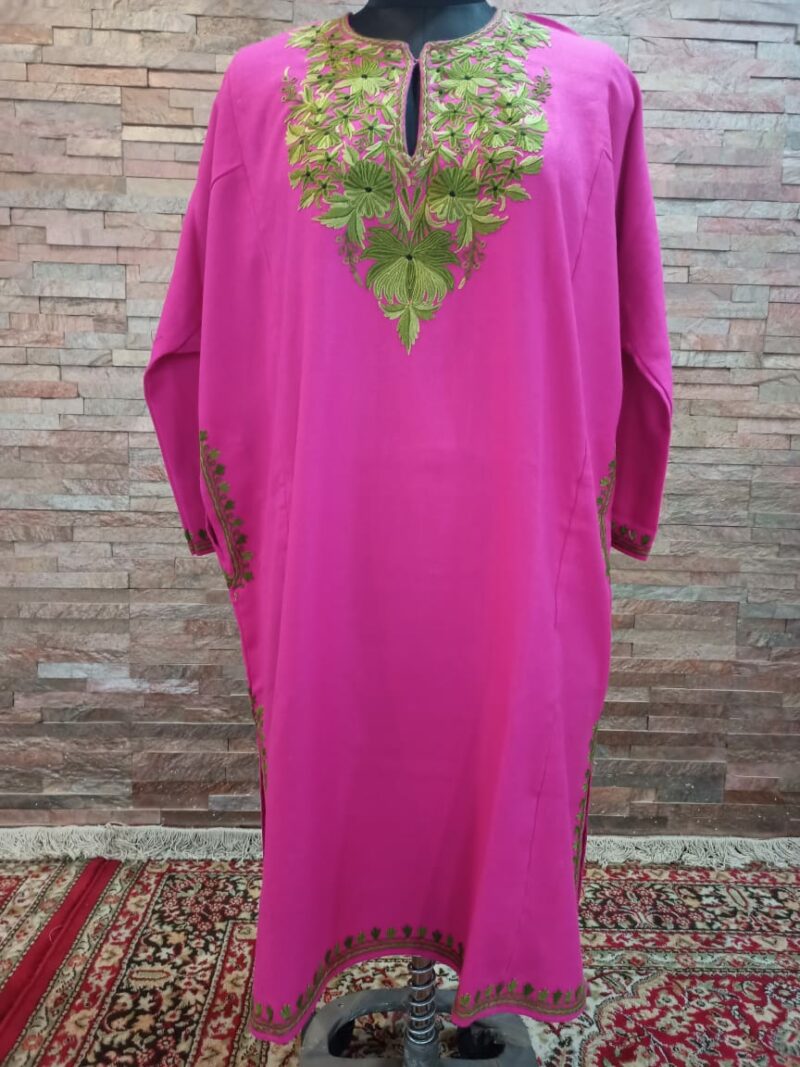 Pink Pure Raffal Pheran with Ari Hand Embroidery