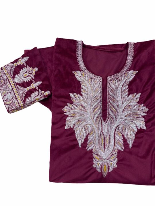 Maroon Velvet Tillawork Pheran