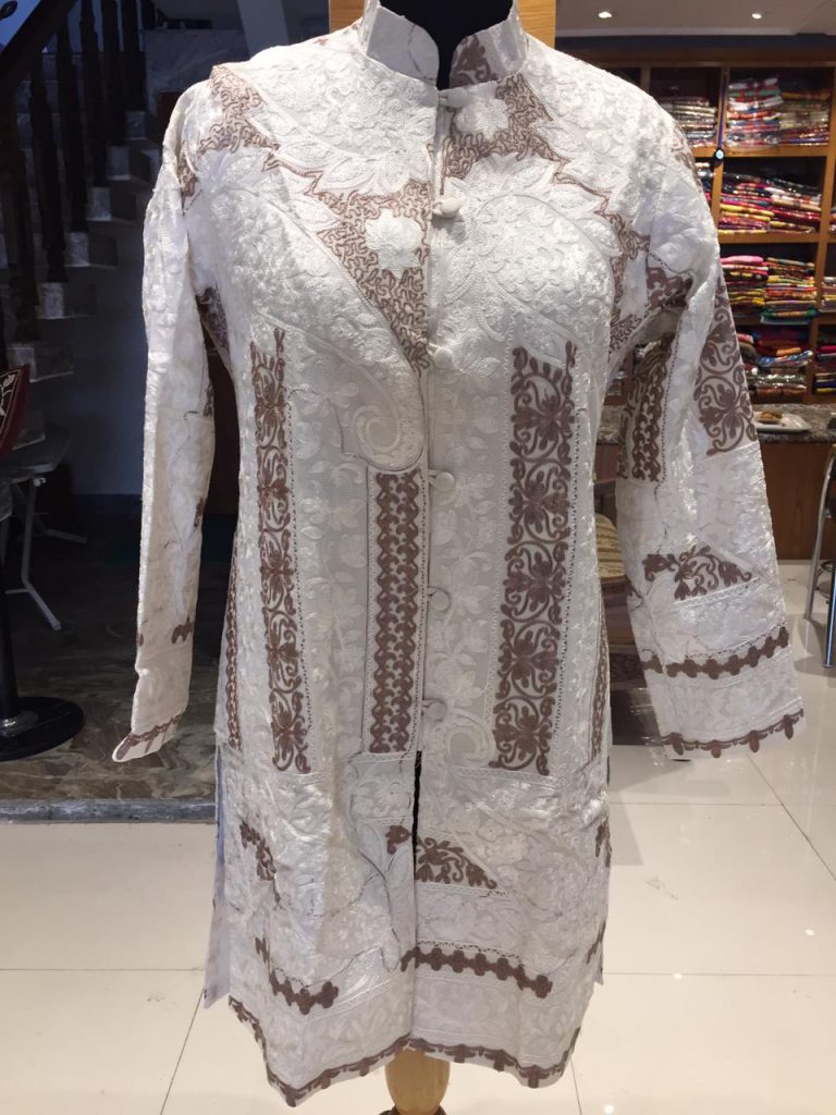 Pure Woolen Jacket in White Aari Work