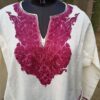 White Pure Wool Pheran With Brown Hand Aari Embroidery