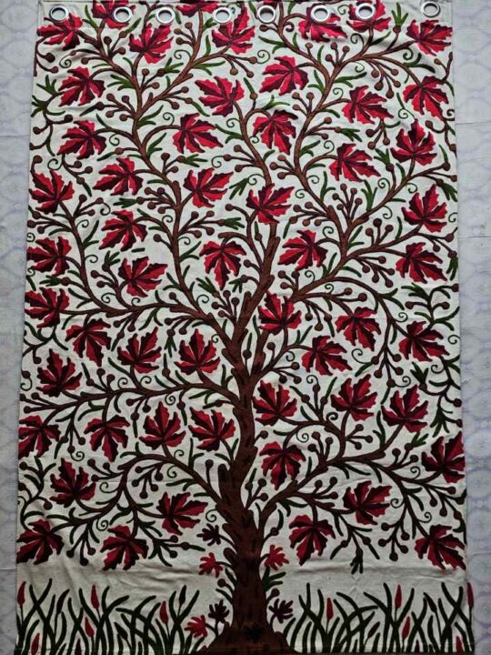 Redish Chinar leaf Crewel Curtain