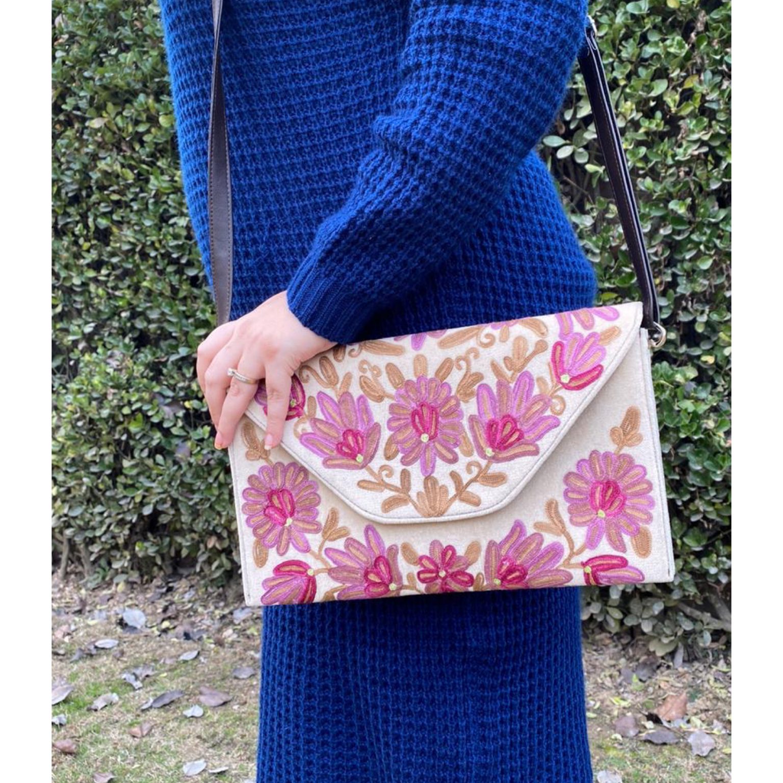 Pink Velvet Sling With Crewel Embroidery