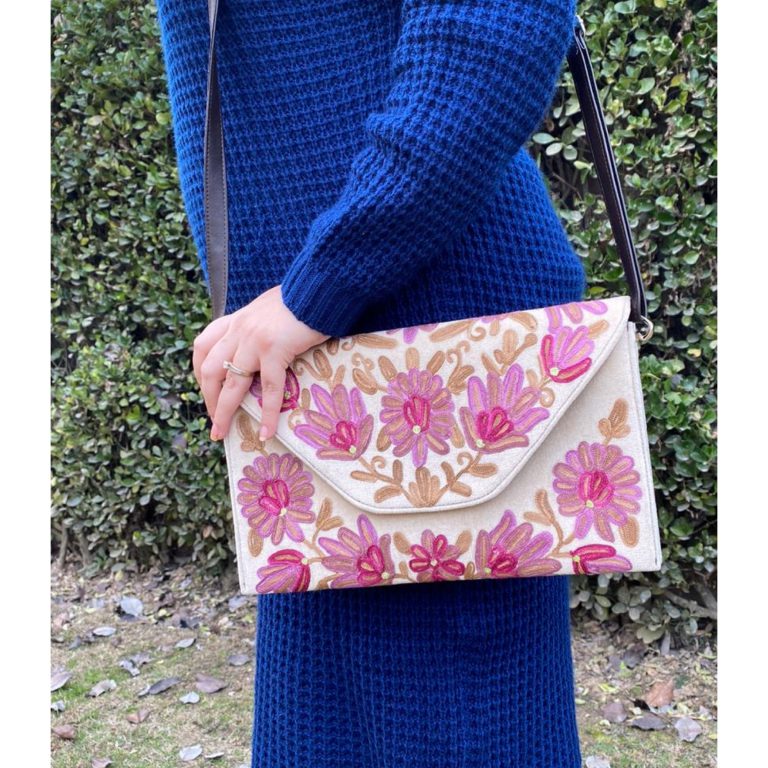 Pink Velvet Sling With Crewel Embroidery