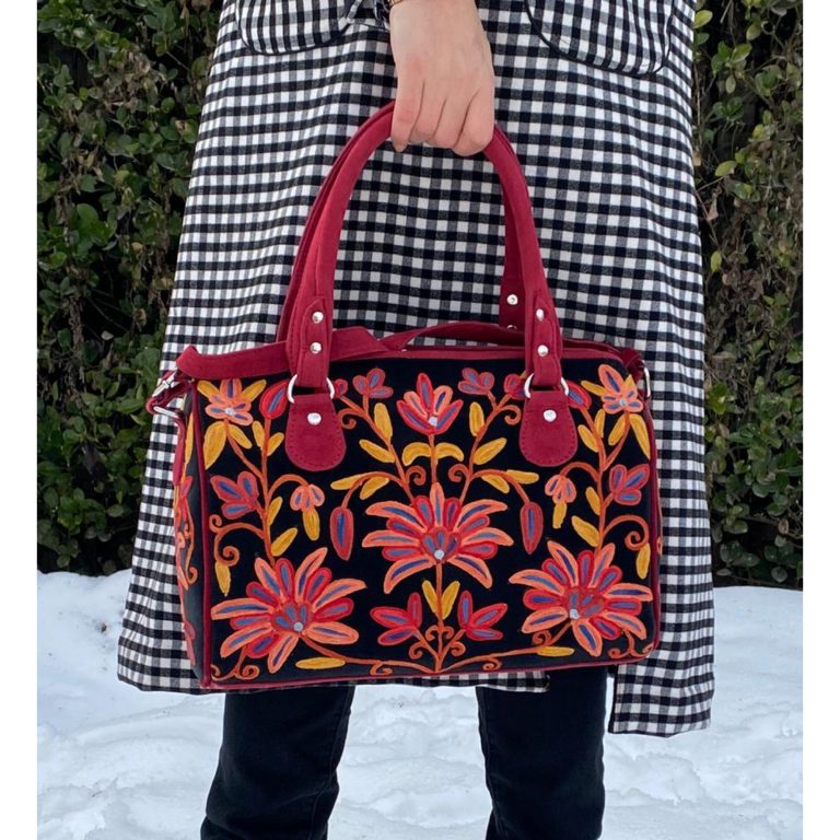 Velvet Handbag Cum Sling With Crewel Embroidery