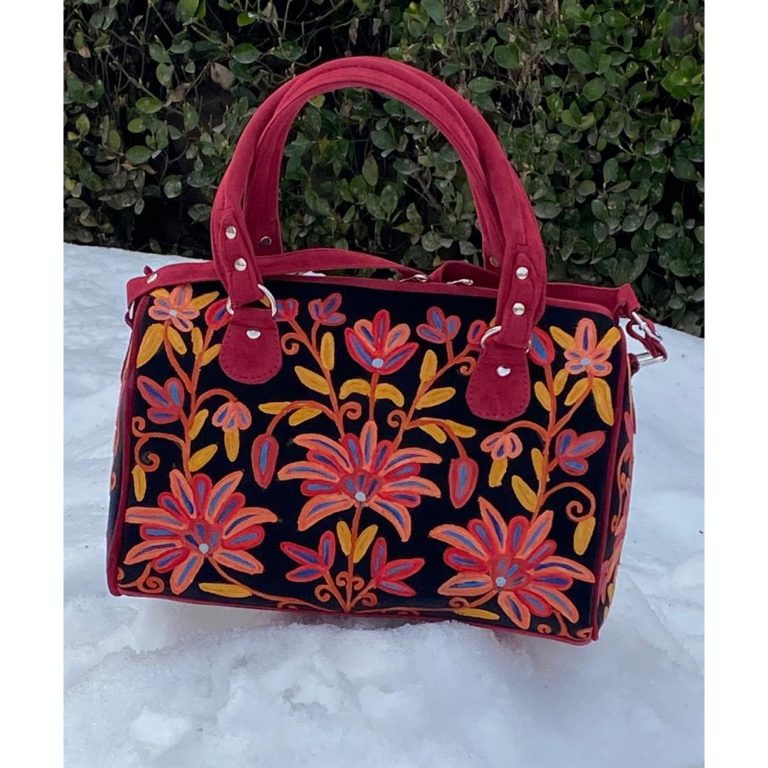 Velvet Handbag Cum Sling With Crewel Embroidery - Image 3