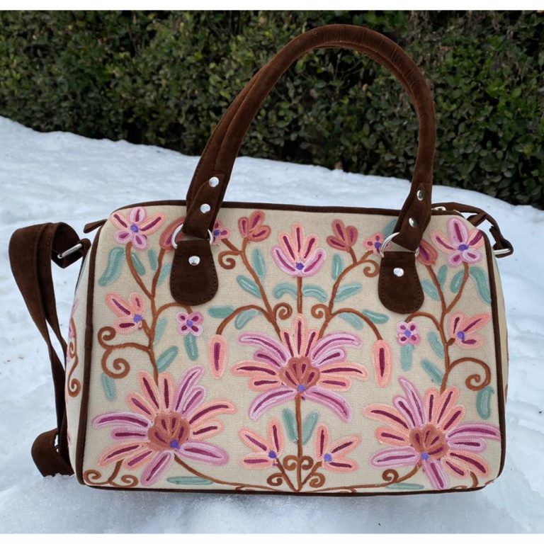 Velvet Handbag Cum Sling With Crewel Embroidery - Image 3