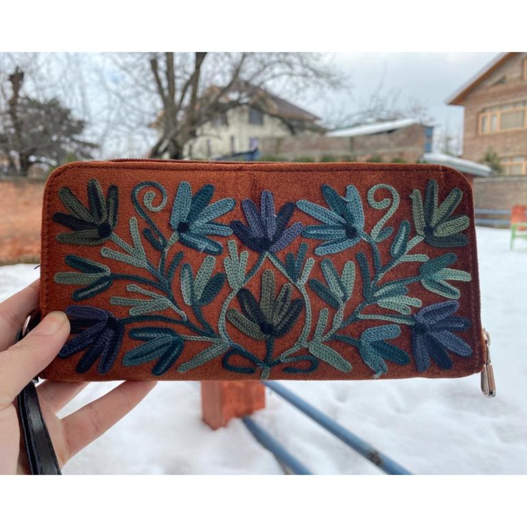 Sling Zip Velvet Wallet With Crewel Emdroidery - Image 2