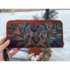 Sling Zip Velvet Wallet With Crewel Emdroidery