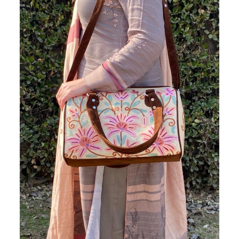 Velvet Handbag Cum Sling With Crewel Embroidery - Image 2