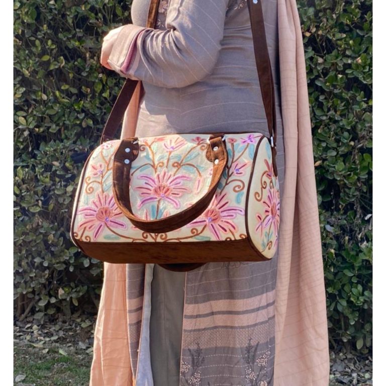 Velvet Handbag Cum Sling With Crewel Embroidery