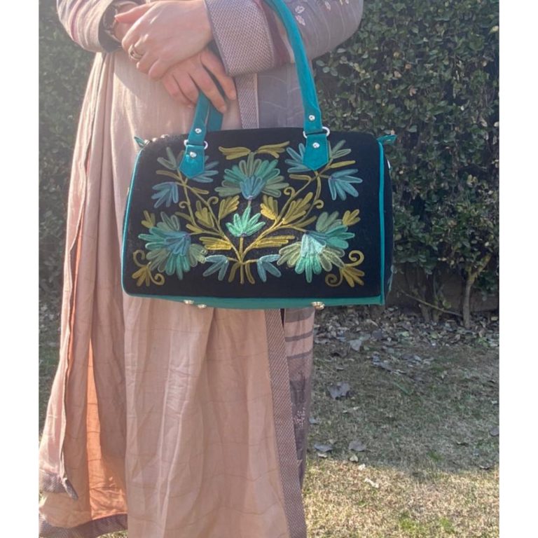 Velvet Handbag Cum Sling With Crewel Embroidery - Image 2