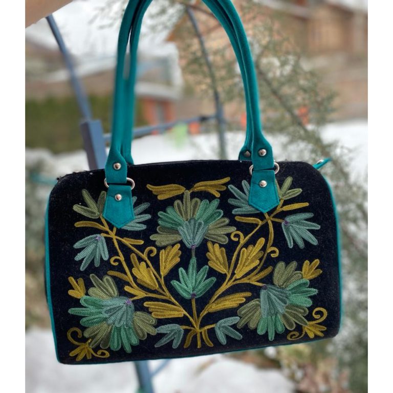 Velvet Handbag Cum Sling With Crewel Embroidery