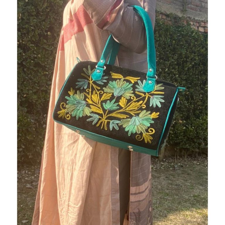 Velvet Handbag Cum Sling With Crewel Embroidery - Image 3