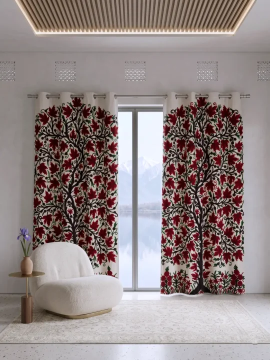 Redish Chinar Tree Crewel Curtain
