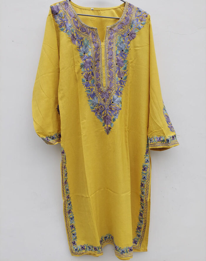 Yellow Summer Cool Aari Work Kurta