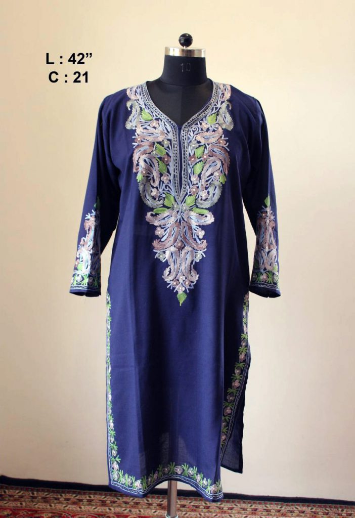 Dark Blue Summer Cool Aari Work Kurta