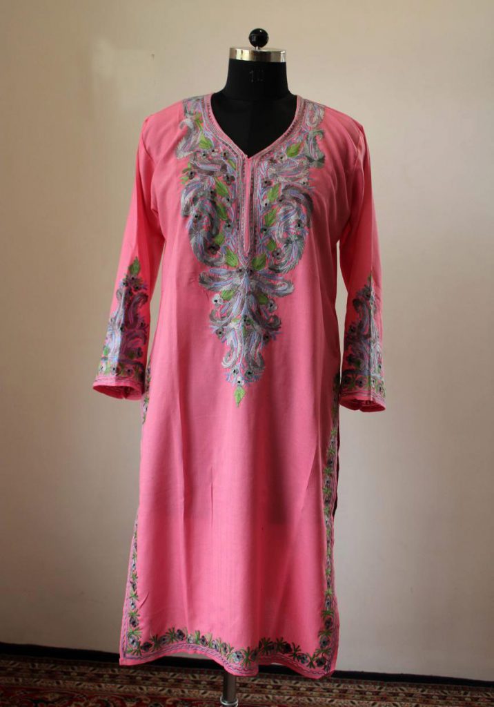 Pink Summer Cool Aari Work Kurta