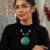 Kashmiri Natural Turquoise Stone Pendant Necklace | Blue Color