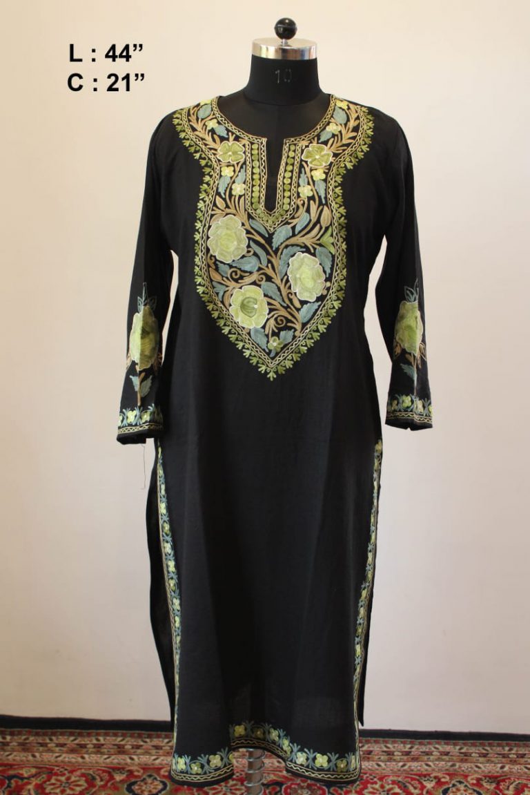 Black Green Summer Cool Aari Work Kurta