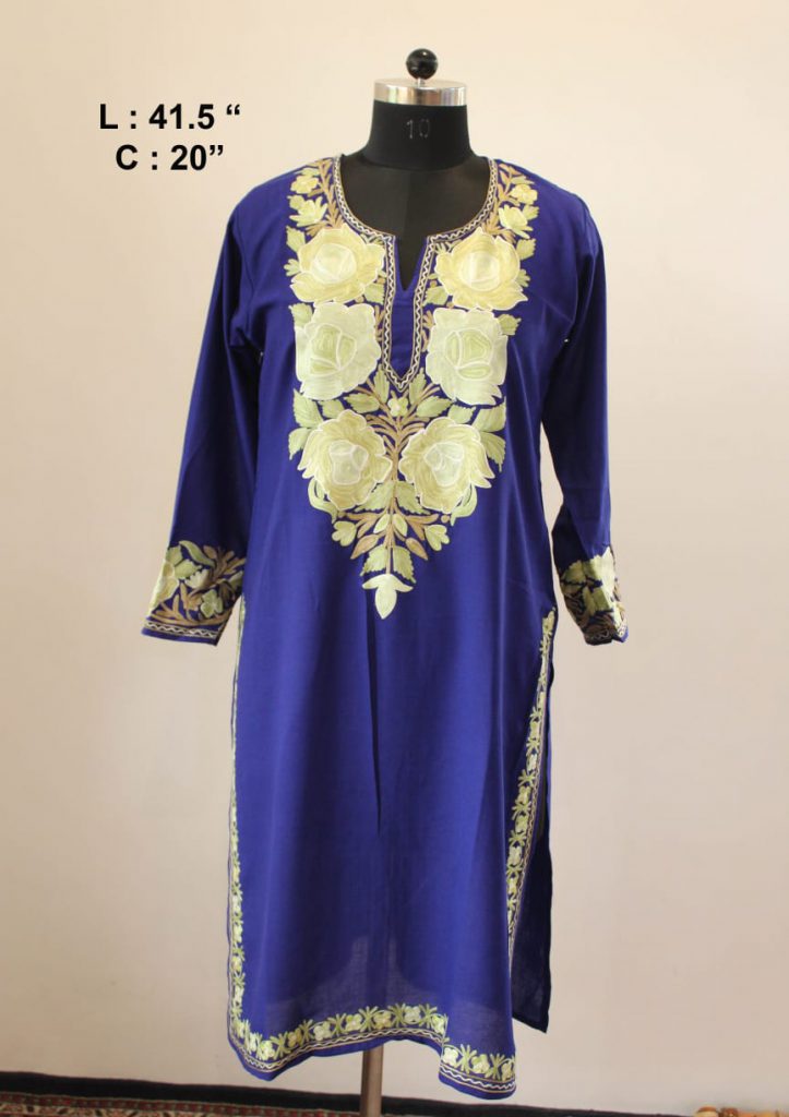 Dark Blue Summer Cool Aari Work Kurta