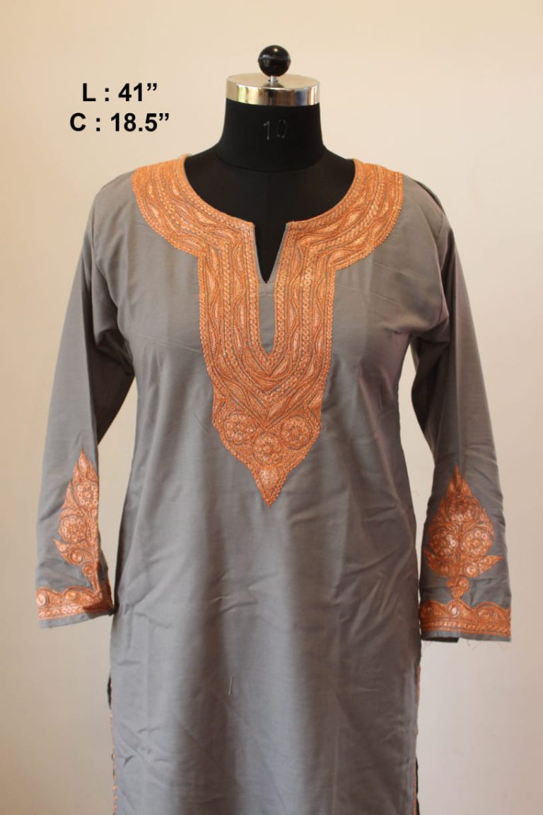 Grey Summer Cool Tilla Work Kurta