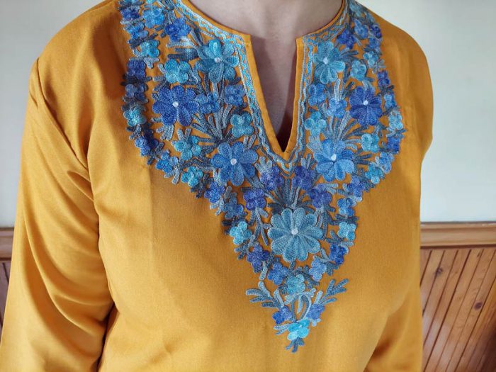 Yellow Pure Cotton Kurta With Aari Work - Image 2