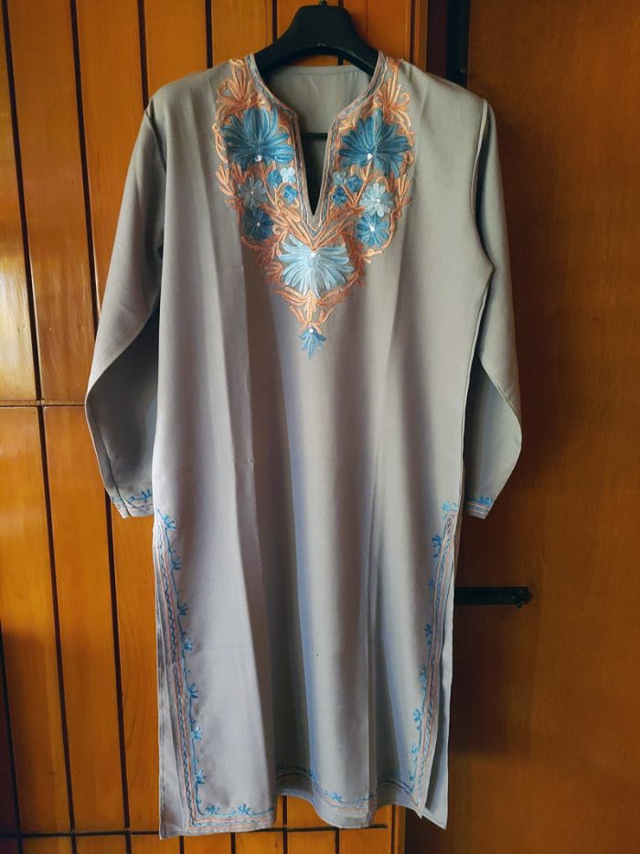 Light Grey Pure Cotton Kurta With Aari Work