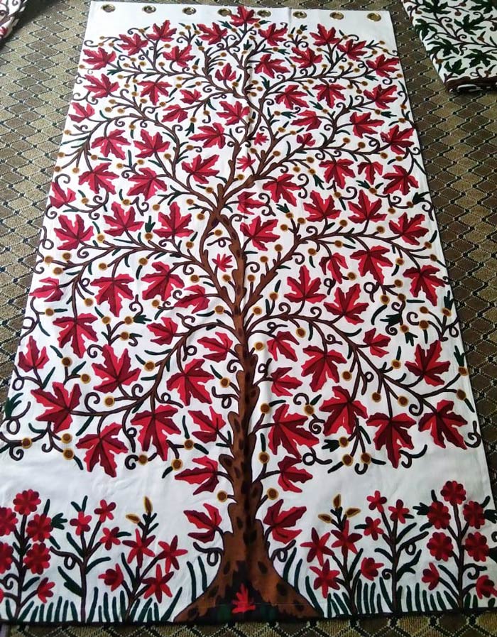 Red Chinar Design Crewel Curtain