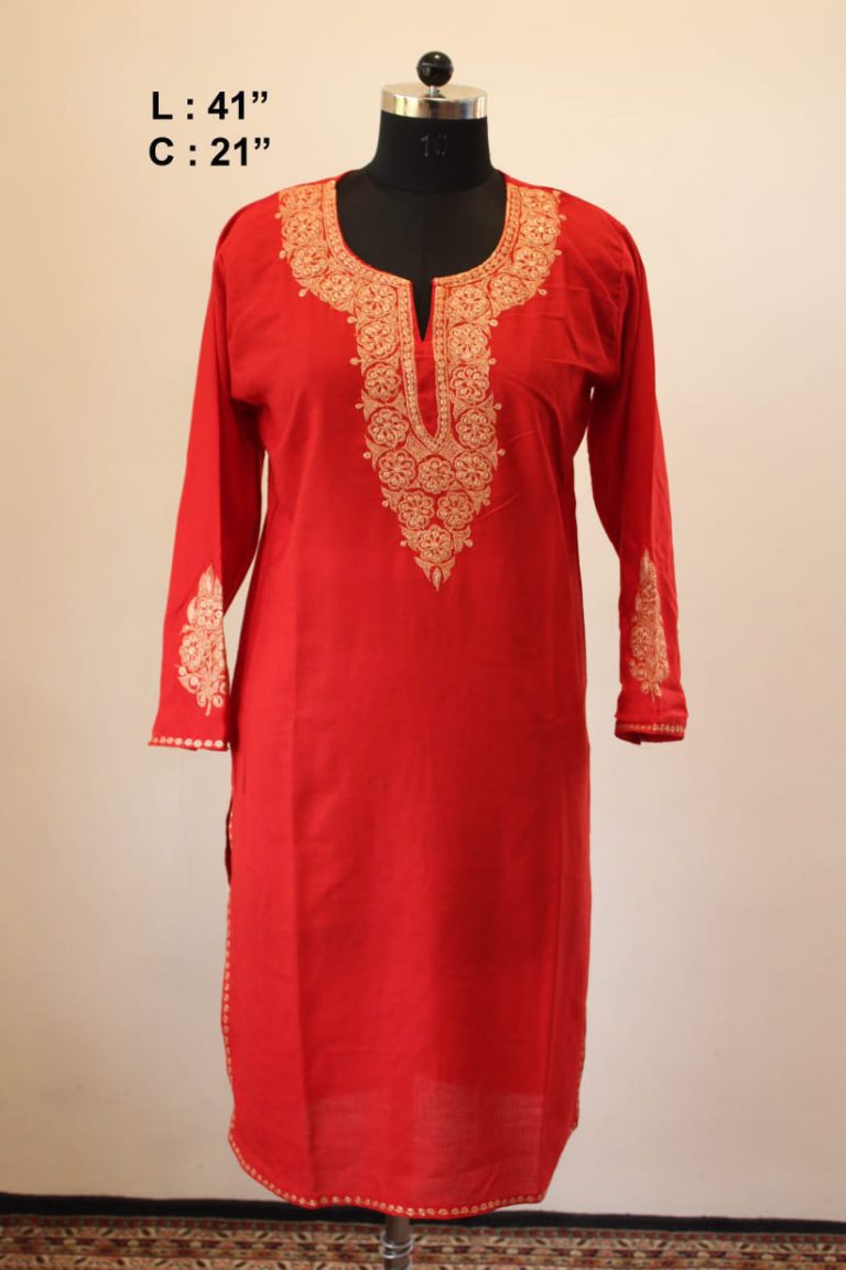 Red Traditional Summer Cool Tilla Work Kurta