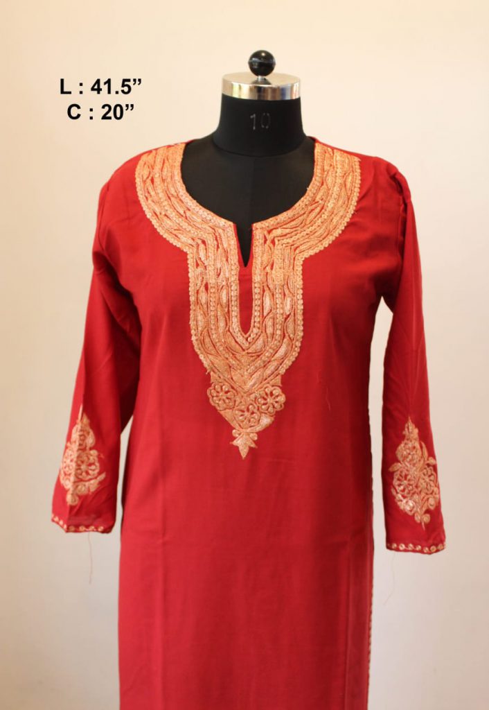 Red Exquisite Summer Cool Tilla Work Kurta