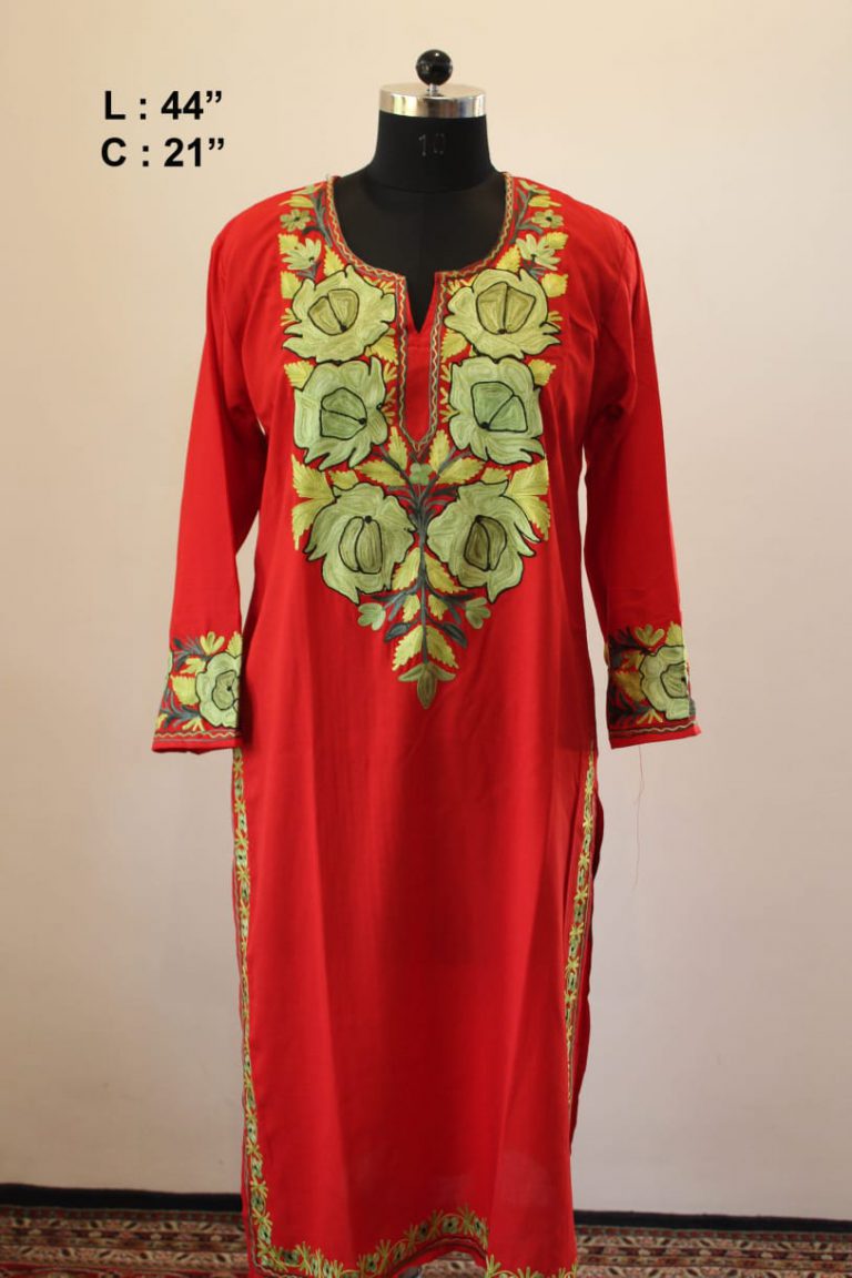 Red Summer Cool Aari Work Kurta