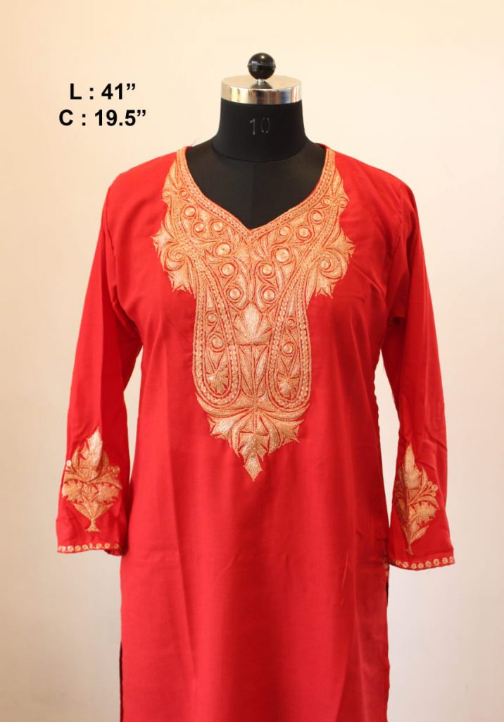 Red Summer Cool Tilla Work Kurta