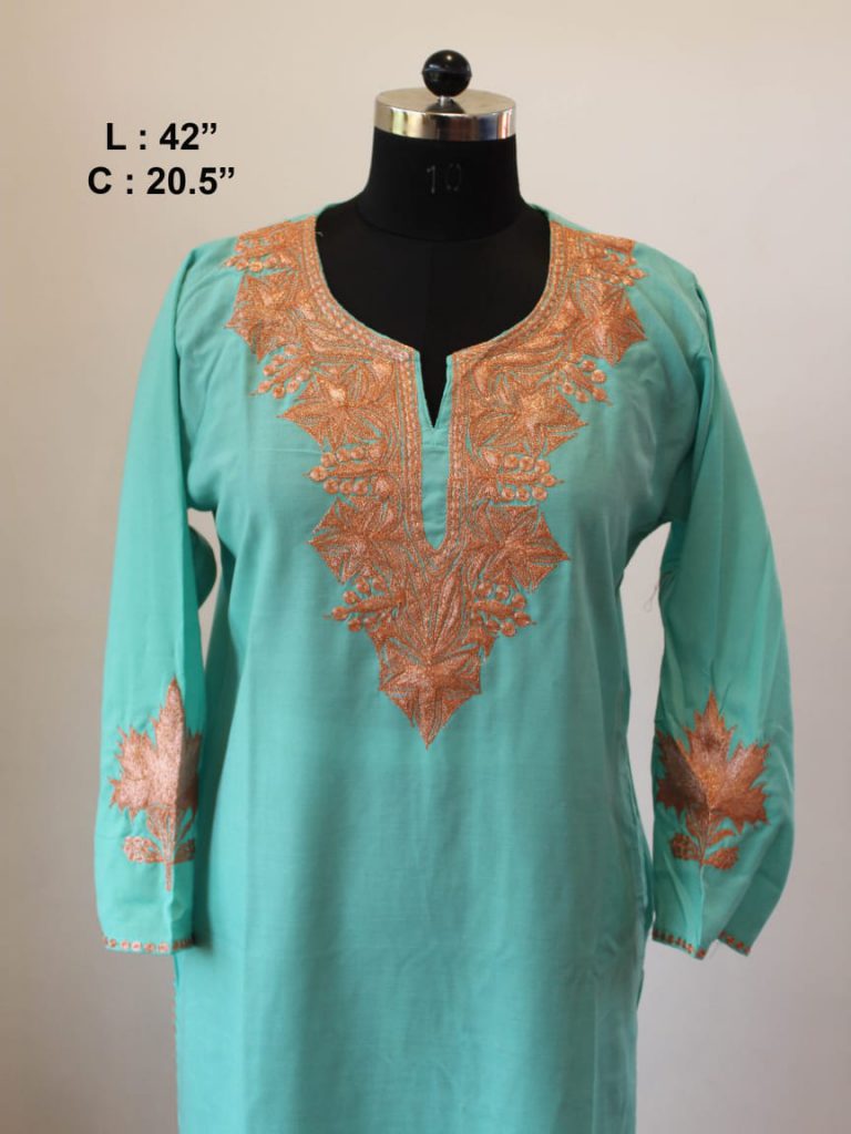 Turquoise Summer Cool Tilla Work Kurta