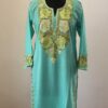 Turquoise Light Flower Summer Cool Aari Work Kurta