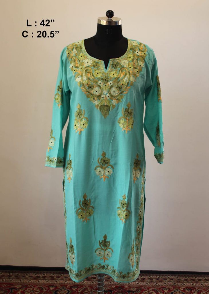 Turquoise Multi Design Summer Cool Aari Work Kurta