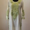 White Light Green Flower Summer Cool Aari Work Kurta