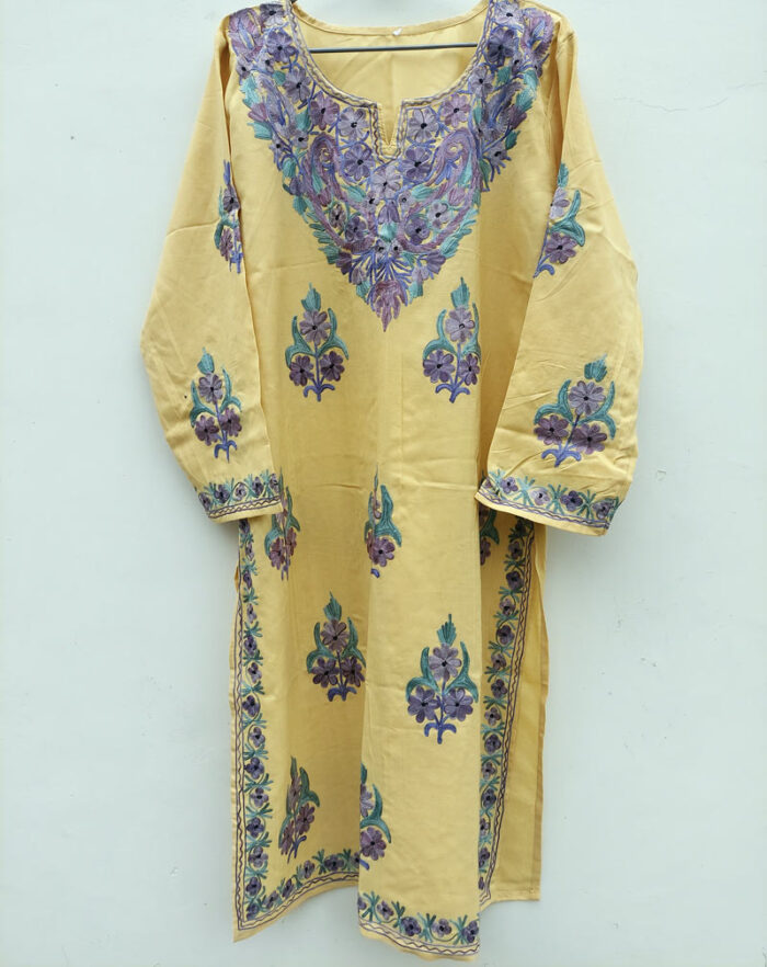 Yellow Badami Summer Cool Aari Work Kurta