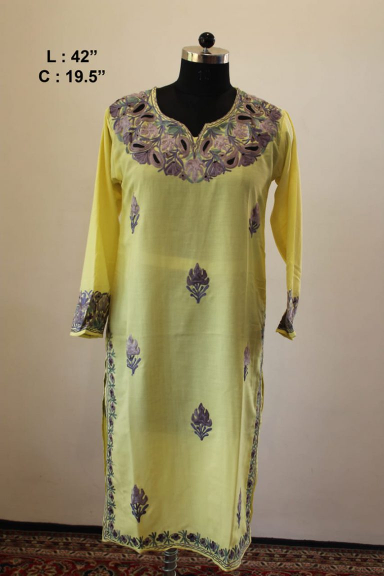 Yello Badami Summer Cool Aari Work Kurta