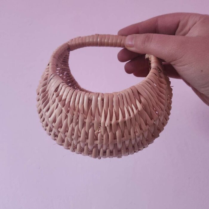 Pair of Small Kashmiri Willow Wicker Round Basket With Handle - Image 2