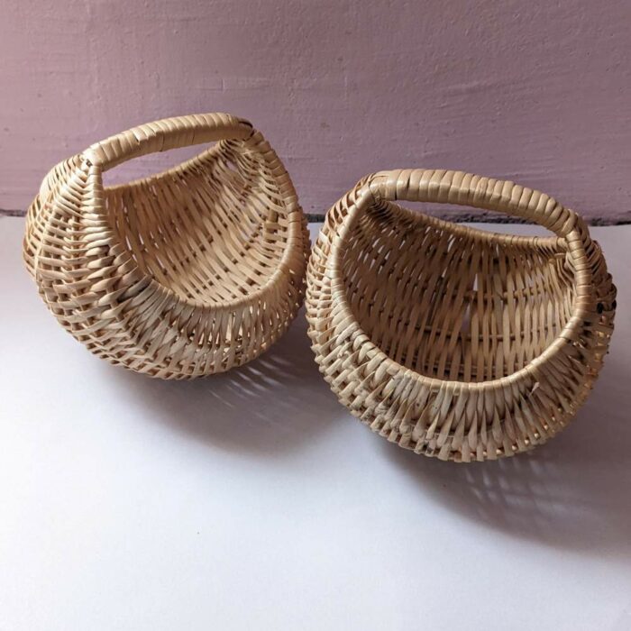 Pair of Small Kashmiri Willow Wicker Round Basket With Handle