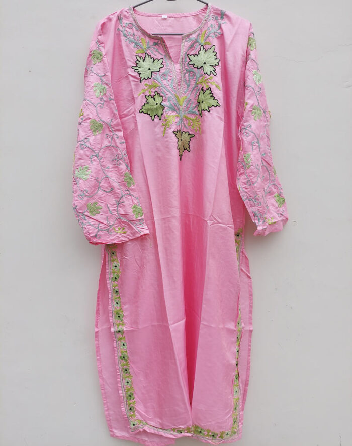 Pink Cotton Aari Work Kurta