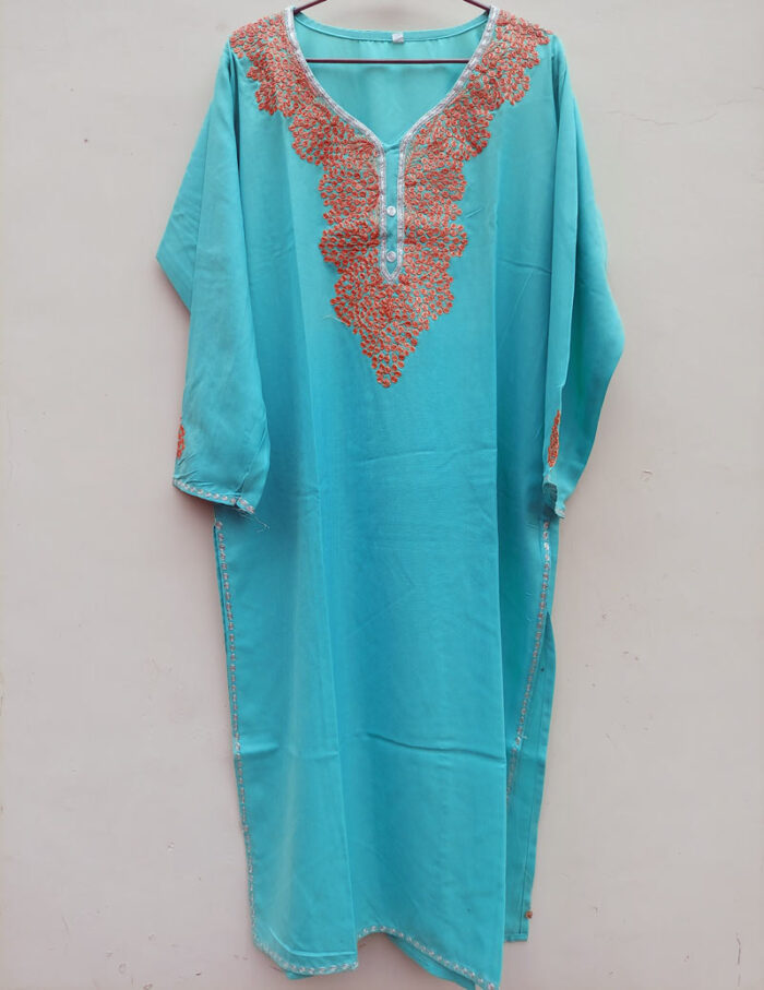 Turquoise Cotton Traditional Tilla Work Kurta