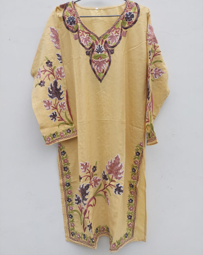 Yellow Garden Cotton Aari Work Kurta