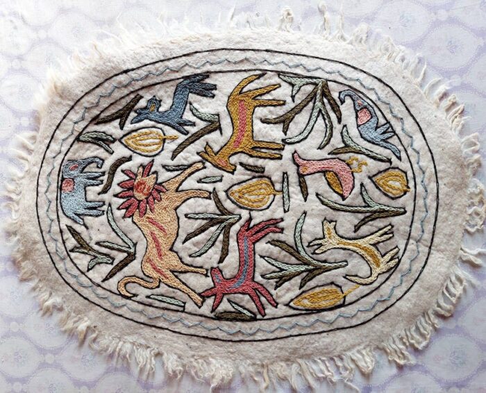 Animal Design Handmade Aari Embroidered Namda