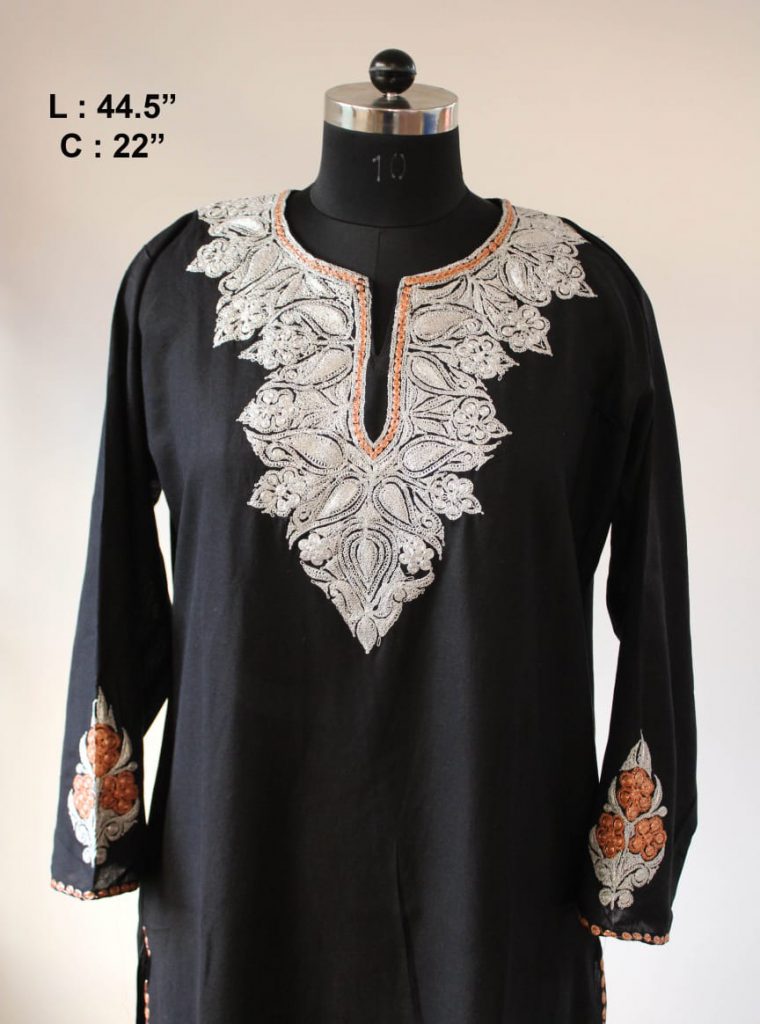 Black Cotton Traditional Tilla Work Kurta