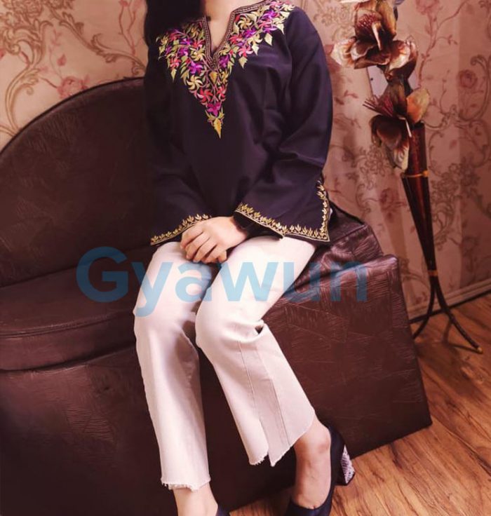 Black Summer Cool Aari Work Kurti