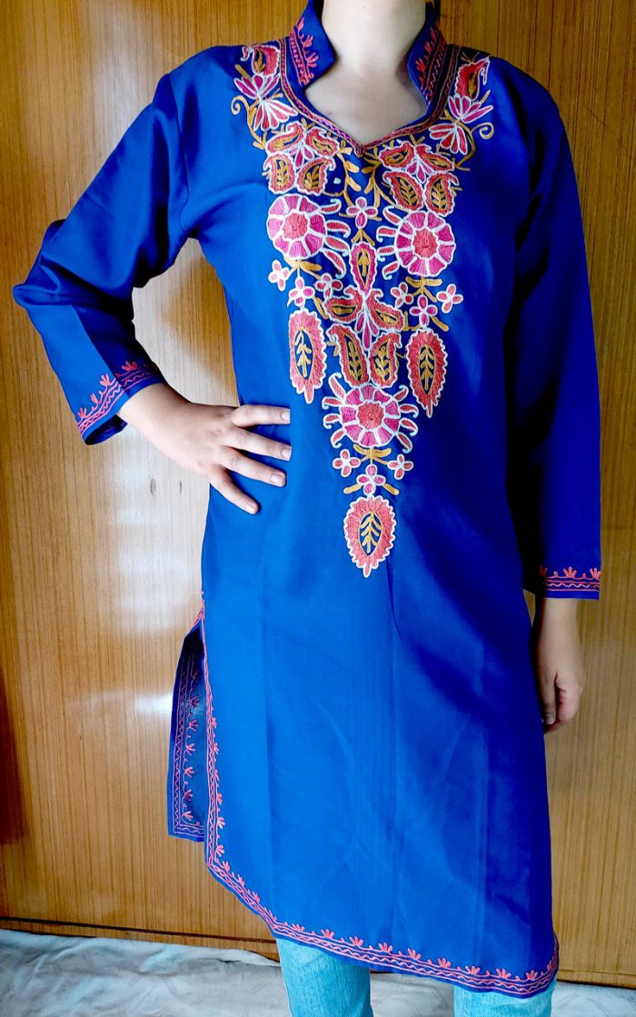 Blue Summer Cool Floral Aari Work Kurta