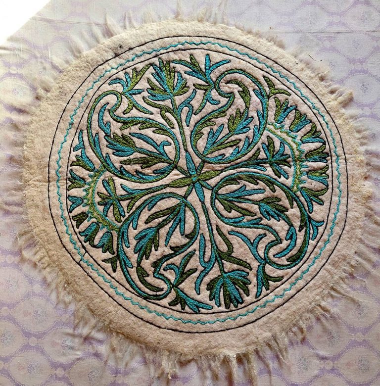 Green Blue Handmade Aari Embroidered Namda