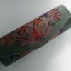 Greenish Cylindrical Shaped Clutch with Crewel Embroidery